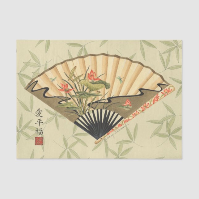 Geisha Fan with Leaves and Floral Print Tissue Paper (Front)