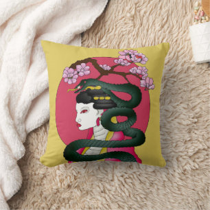 Geisha girl and serpent cushion