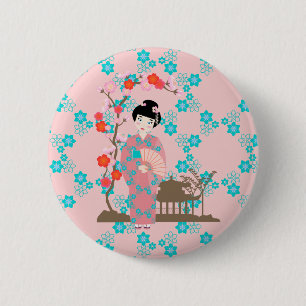 Geisha girl birthday party 6 cm round badge