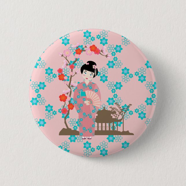 Geisha girl birthday party 6 cm round badge (Front)