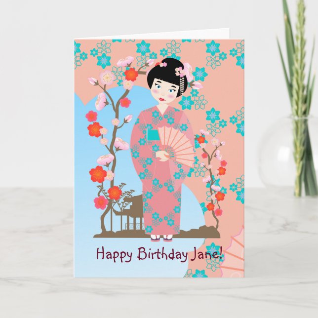 Geisha girl birthday party card (Front)