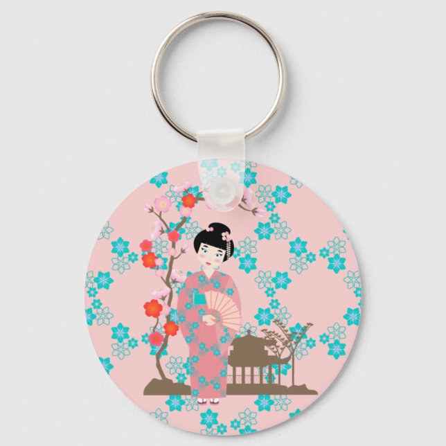 Geisha girl birthday party key ring (Front)