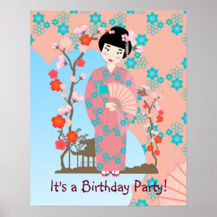 Geisha girl birthday party poster