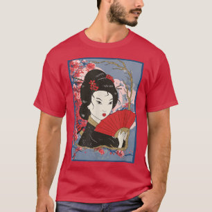 Geisha Girl In Kimono Sakura Cherry Blossom Japan  T-Shirt
