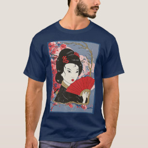 Geisha Girl In Kimono Sakura Cherry Blossom Japan T-Shirt