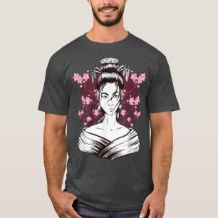 Geisha Girl In Kimono Sakura Cherry Blossom Japane T-Shirt