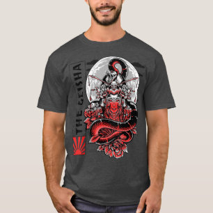 Geisha Girl Katana Sword and Tattoo of Dragon Japa T-Shirt