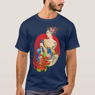 Geisha Girl Katana Sword and Tattoo of Dragon Japa T-Shirt