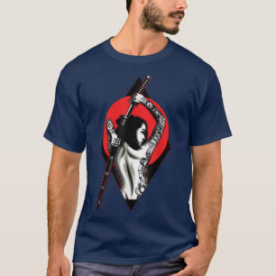 Geisha Girl Katana Sword and Tattoo of Dragon Japa T-Shirt