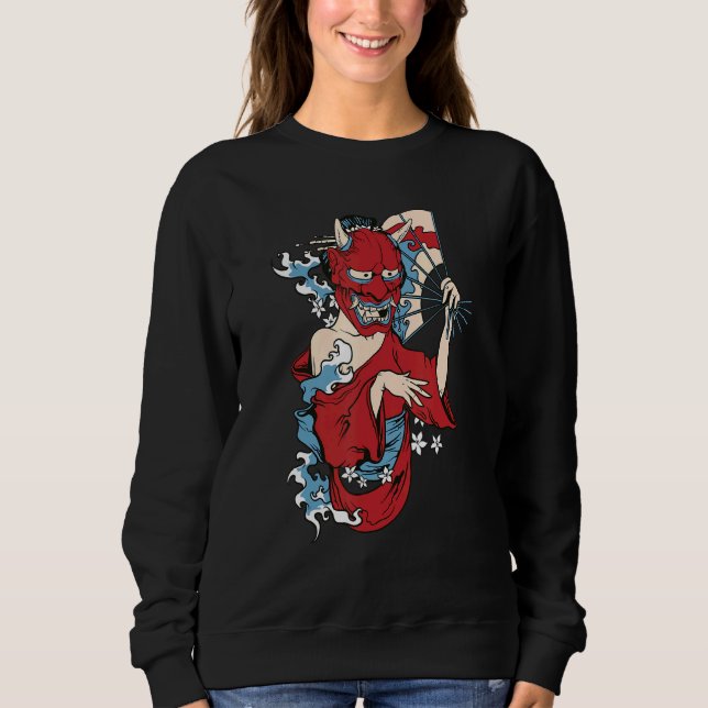 Geisha Girl Mask Japanese Demon Sweatshirt (Front)