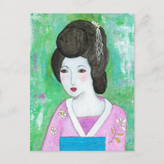 Geisha Girl Mixed Media Abstract Painting Postcard