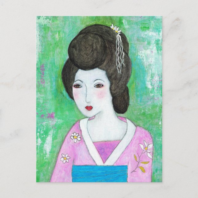 Geisha Girl Mixed Media Abstract Painting Postcard (Front)