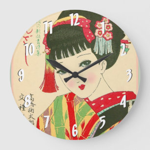 Geisha Girl Wall Clock white numbers