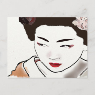Geisha Girl Watercolor Postcard