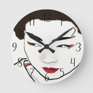 Geisha Girl Watercolor Round Clock