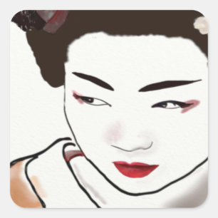 Geisha Girl Watercolor Square Sticker