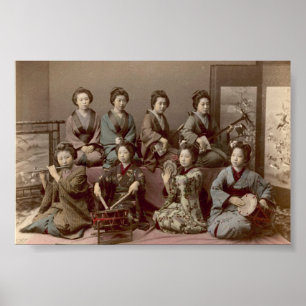 Geisha Girls Playing Musical Instruments Poster