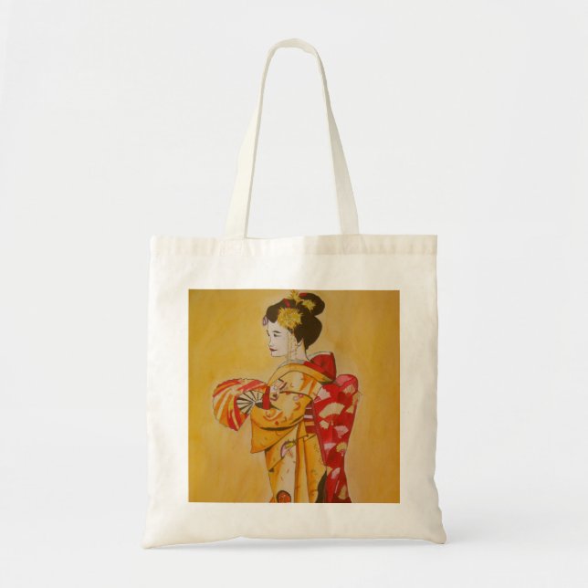Geisha gold kimono original watercolor art tote bag (Front)