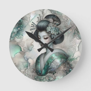 Geisha in Green Design Series #2 Round Clock