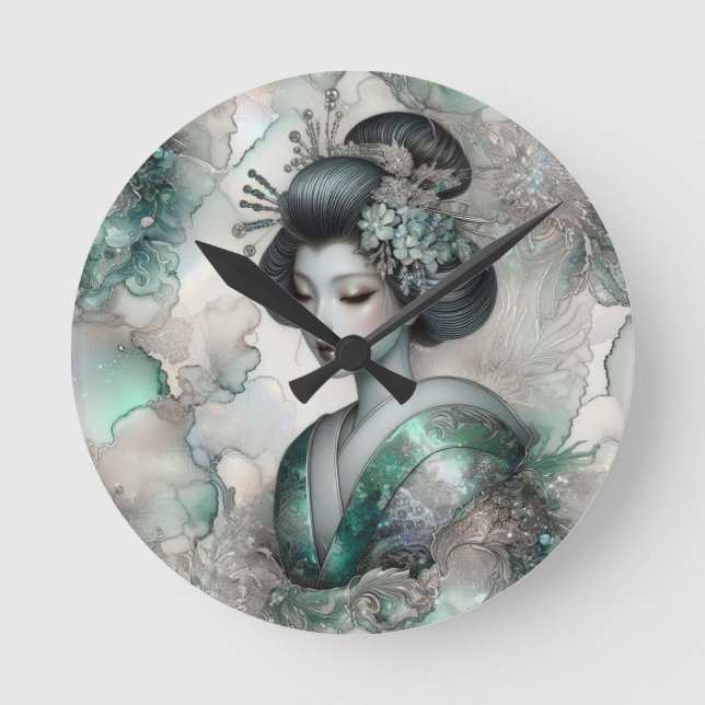 Geisha in Green Design Series #2 Round Clock (Front)