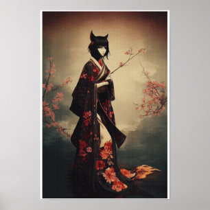 Geisha in Kimono III - Kitsune  Poster