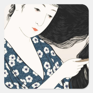 Geisha japan square sticker