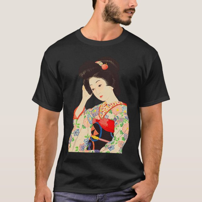 Geisha Maiko Kimono Japanese Japan painting Kawase T-Shirt (Front)