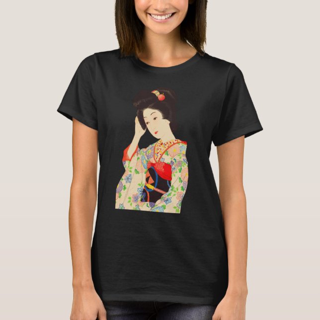 Geisha Maiko Kimono Japanese Japan painting Kawase T-Shirt (Front)