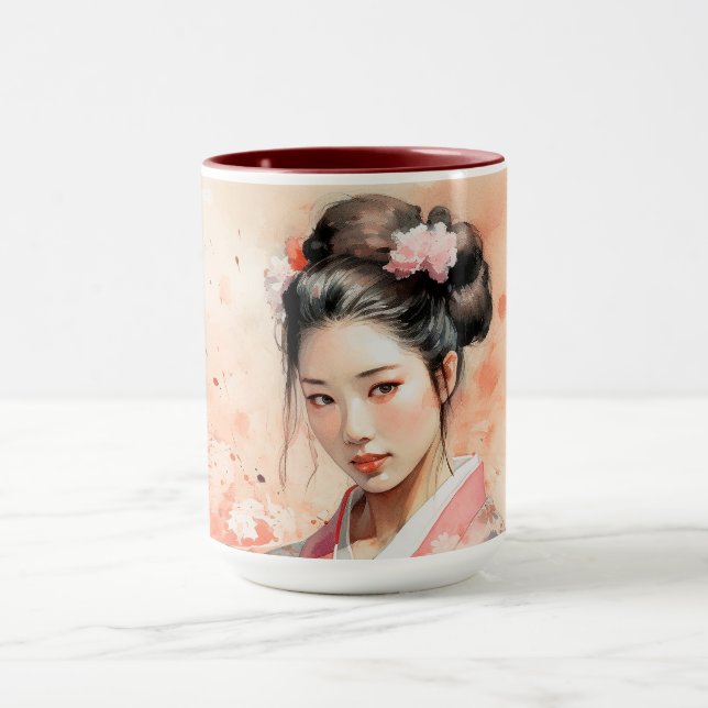Geisha mug - japanese design haiku coffee morning (Center)