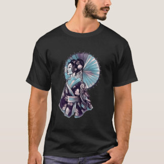 Geisha Parasol Pretty Tattoo Samurai Hand-Drawn T-Shirt