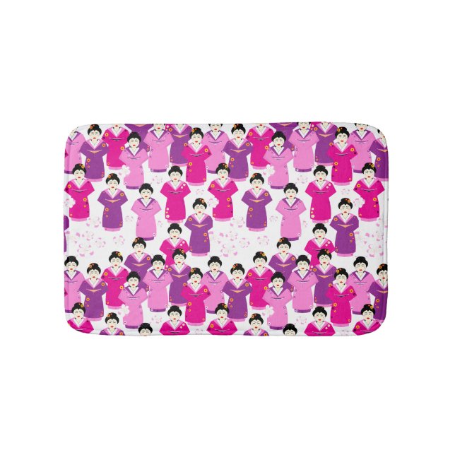 Geisha Pink Cherry Blossom Japanese Tradition Bath Mat (Front)