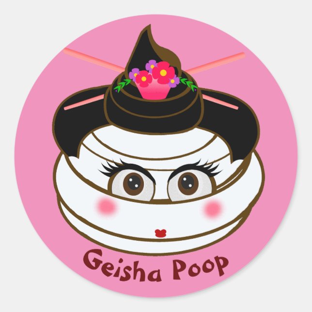 Geisha Poop Emoji Classic Round Sticker (Front)