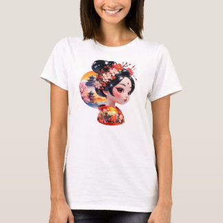 Geisha Portrait Asian Floral Temple Art T-Shirt
