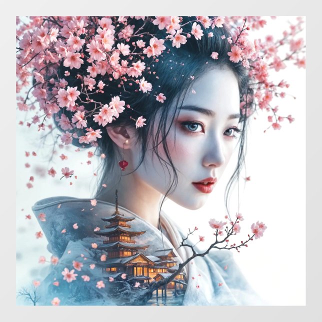  Geisha portrait, cherry blossoms, Japanese art, (Sheet)