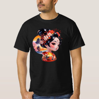 Geisha Portrait Elegant Artistic Floral Design T-Shirt