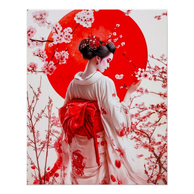 Geisha Poster, Elegant Ukiyo-e Geisha Wall Art  (Front)
