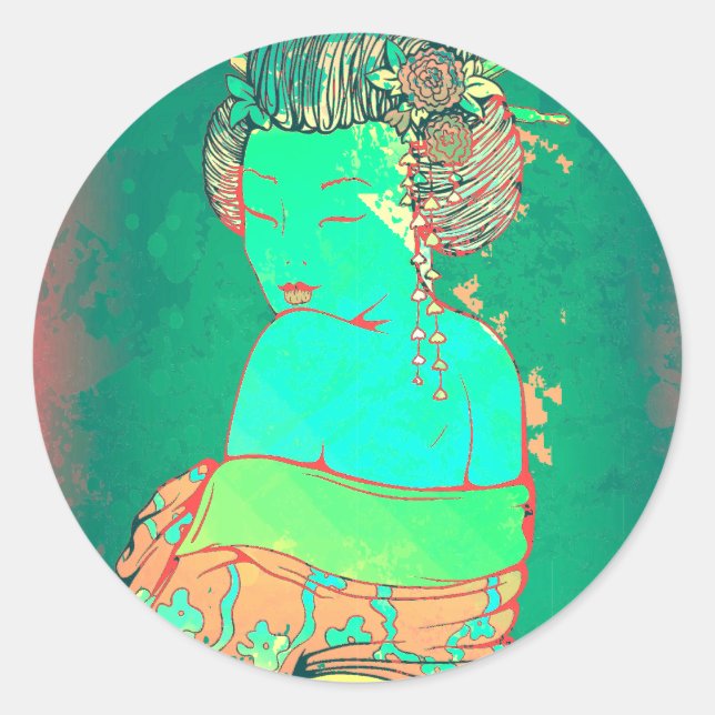 Geisha Psychedelic Classic Round Sticker (Front)