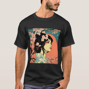 Geisha Retro Female Kimono Samurai Japanese Vintag T-Shirt