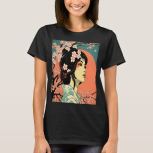 Geisha Retro Female Kimono Samurai Japanese Vintag T-Shirt