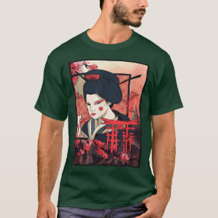 Geisha Sakura Cherry Blossom Geisha Girl Japan Art T-Shirt
