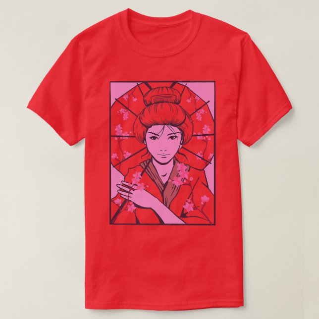 Geisha Sakura Cherry Blossom Geisha Girl Japan Cul T-Shirt (Design Front)