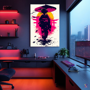 Geisha Silhouette at Sunset – Traditional Elegance Poster