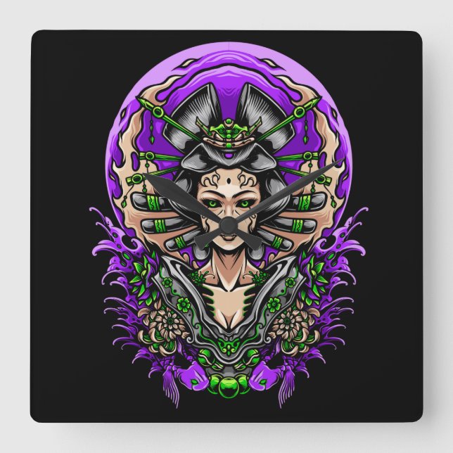 Geisha Square Wall Clock (Front)