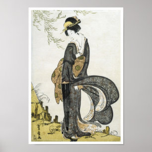 Geisha Standing in the Wind, Toyohiro, 1805 Poster
