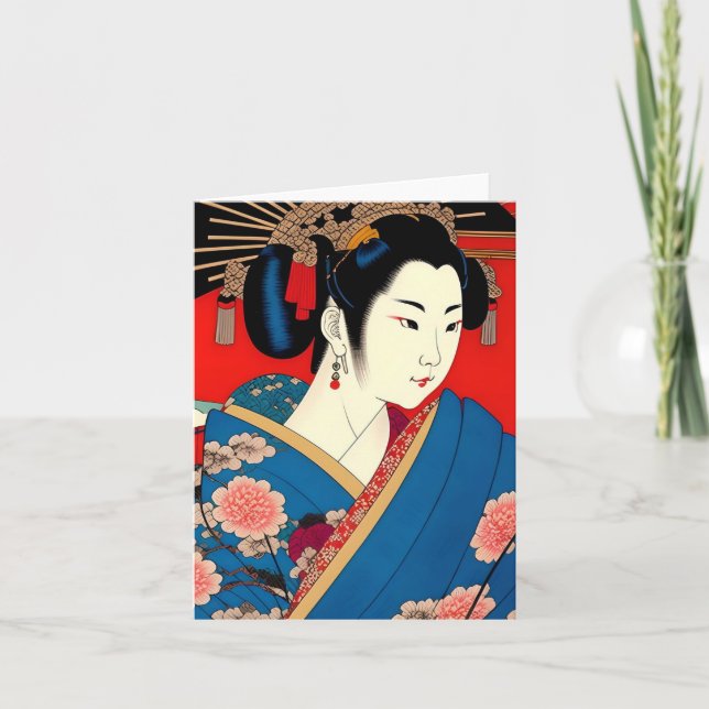 Geisha Study B in Japanese Style Holiday Card (Front)
