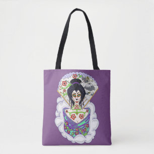 Geisha Sugar Skull Tote Bag
