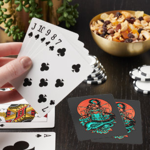 Geisha Tattoo burnt orange and black  Playing Cards