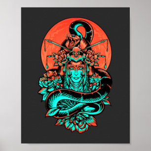 Geisha Tattoo burnt orange and black   Poster
