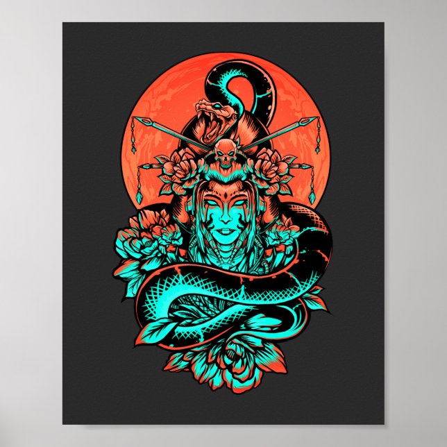 Geisha Tattoo burnt orange and black   Poster (Front)