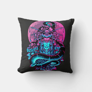 Geisha Tattoo Pink and black floral Cushion